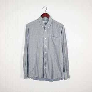 Saturdays NYC Men's Button down Shirt Gray micro blue pin dot sz Medium